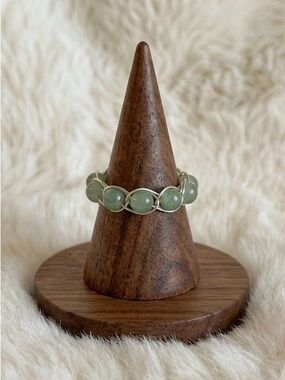 Handmade Green Aventurine Wire Wrap Ring Silver Plated Size 7